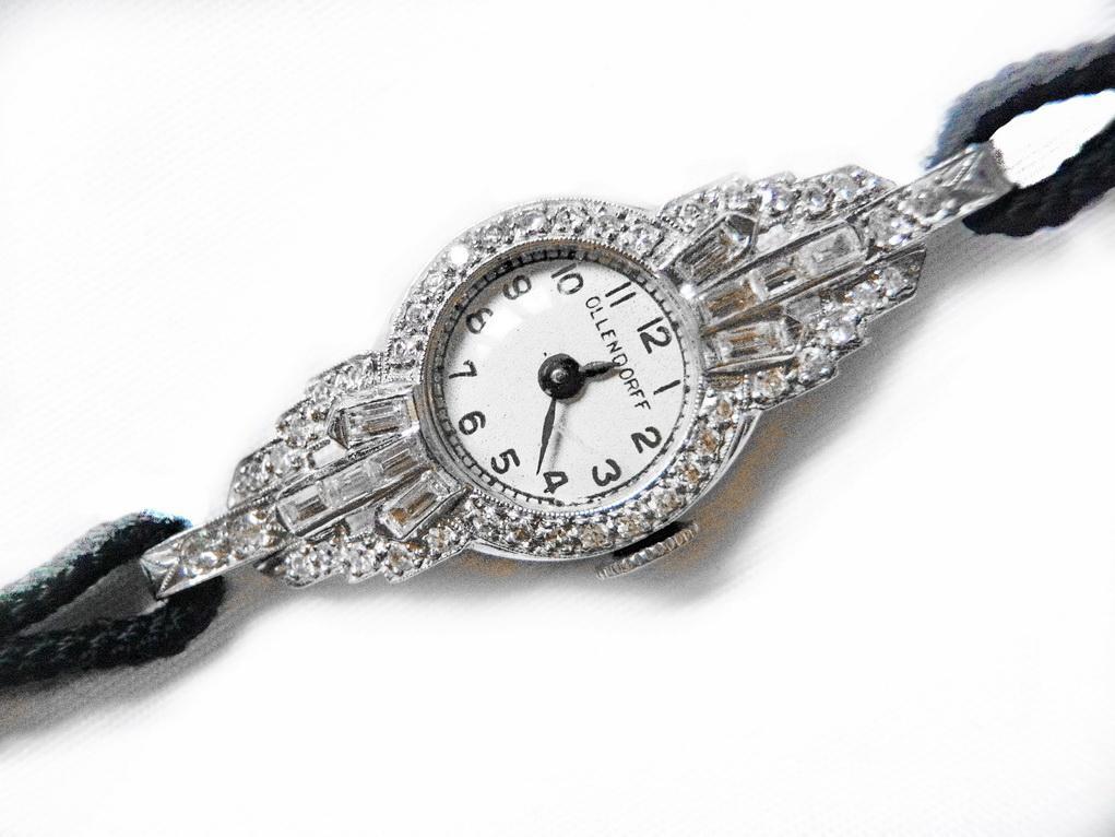 Art Deco Ollendorf Watch 1.35 Carat Diamonds and Platinum