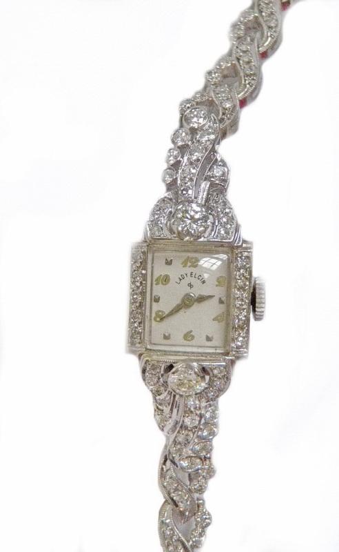 1950's Lord Elgin Ladies Watch 1.50 Carat Diamonds and White Gold