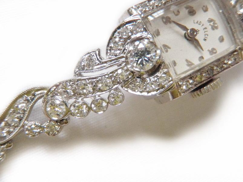 1950's Lord Elgin Ladies Watch 1.50 Carat Diamonds and White Gold