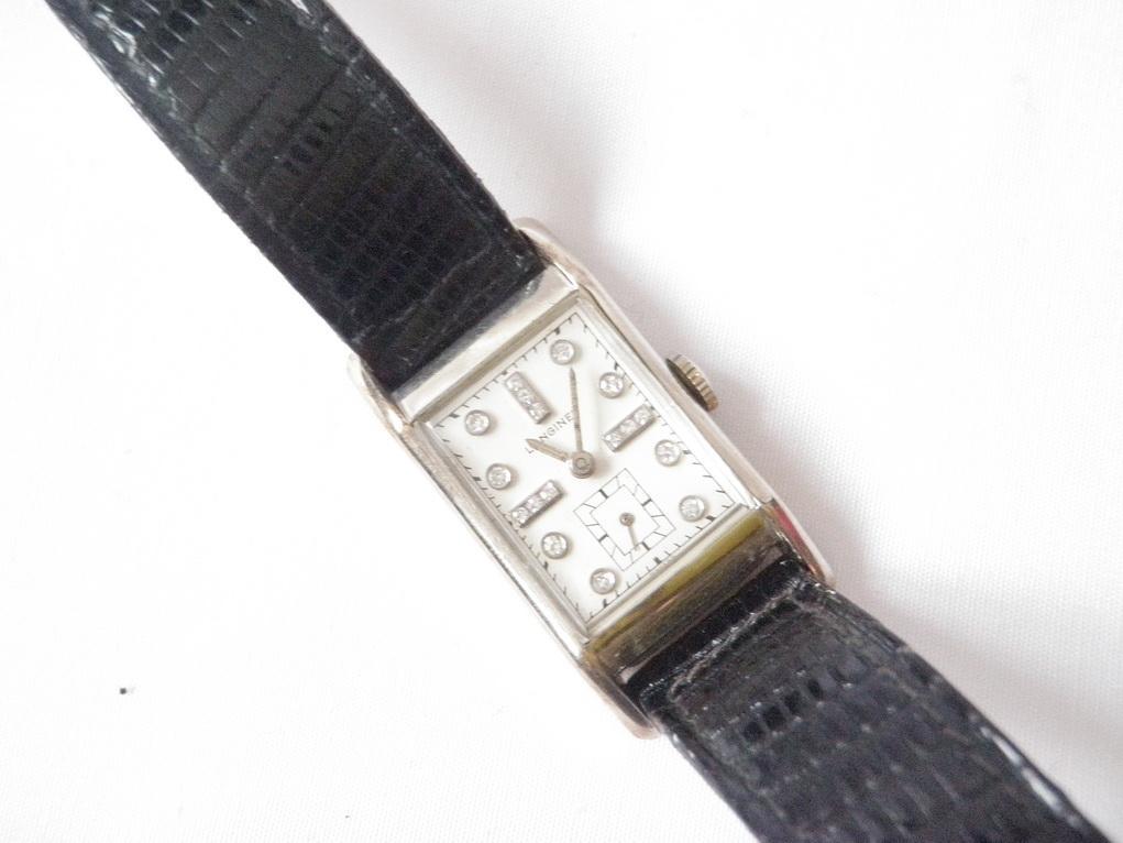 1940's Deco Longines Diamond, 14kt White Gold Watch Unisex Tank Style