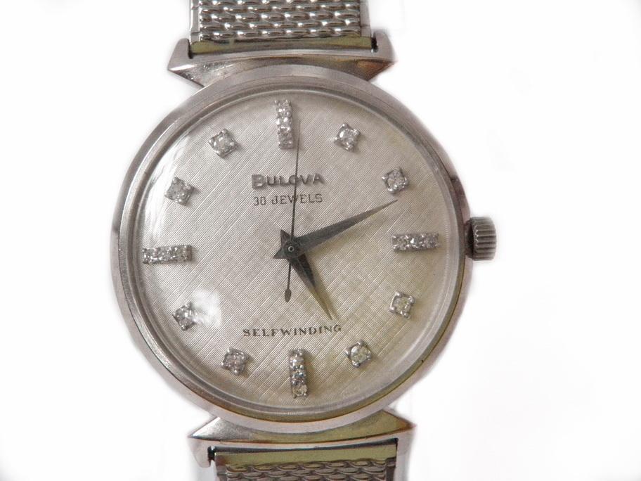 Vintage Bulova Watch Solid 14kt White Gold and Diamonds, 30 Jewel Automatic Shock Resistent