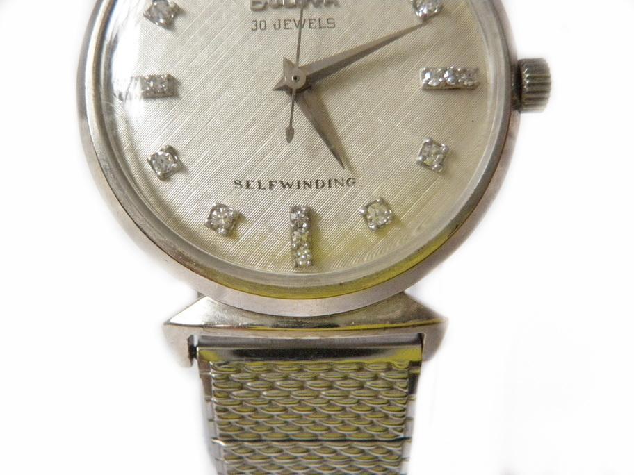 Vintage Bulova Watch Solid 14kt White Gold and Diamonds, 30 Jewel Automatic Shock Resistent