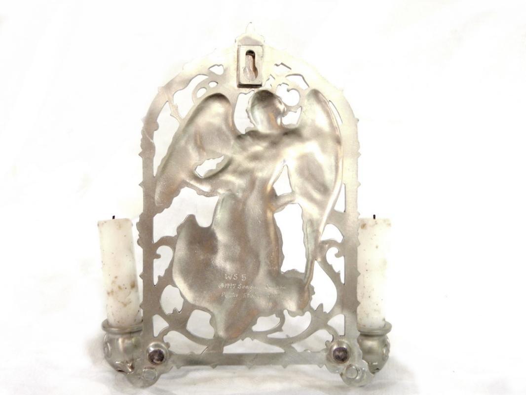 1990's Seagull Liberty Pewter Angel 'Joy' Candelabra Double Candle Holder Lighting