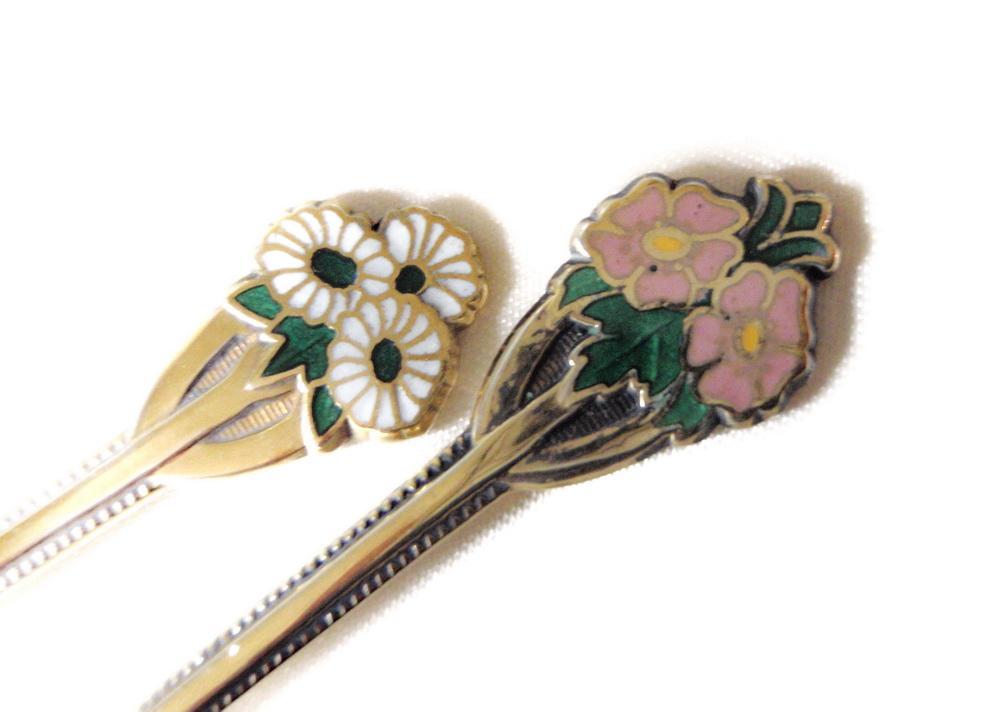 Set of 8 Birmingham Sterling Silver Enamel Demitasse Caviar Spoons Cased Turner & Simpson