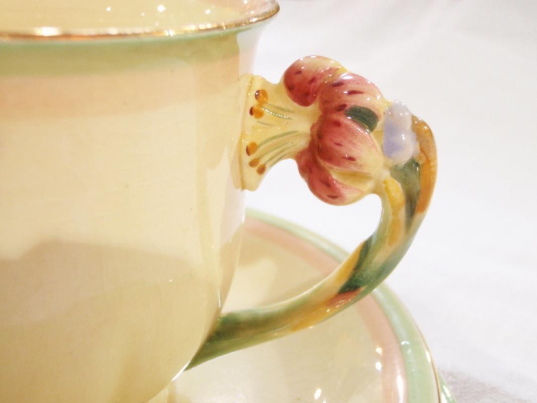 Royal Winton Tiger Lily Flower Handle Luncheon or Tennis Set 3 pc Trio Hand Painted Unique Design