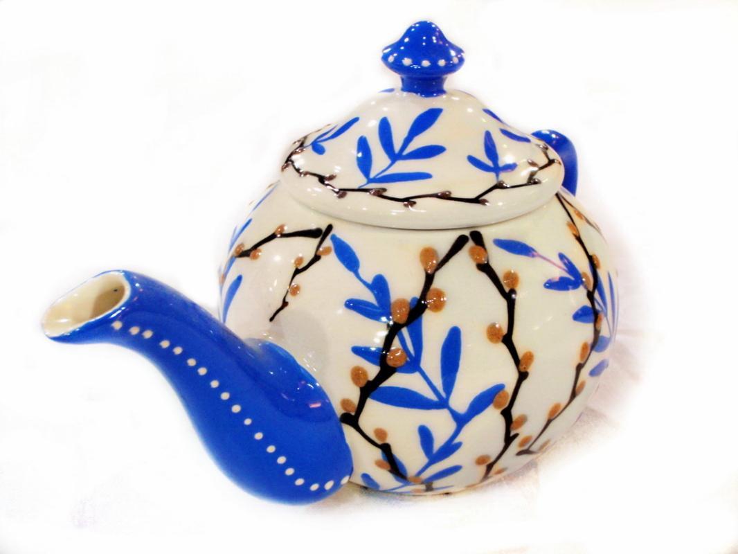 Art Deco Czech Bohemian Tea Set Hand Painted Tea Pot, Cream and Covered Sugar