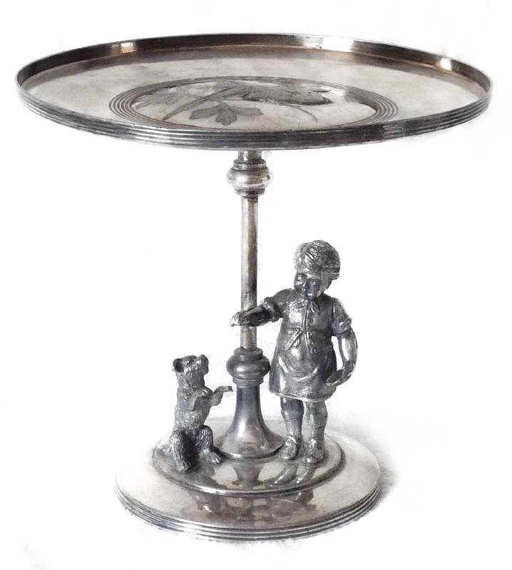 Kate Greenaway Meriden Quadruple Plate Figural Brides Basket, Cake Stand, Pastry Tray