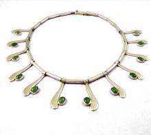 Vintage Sterling Silver Taxco Mexico Necklace Cabachon Nephrite Jade VSA Designer