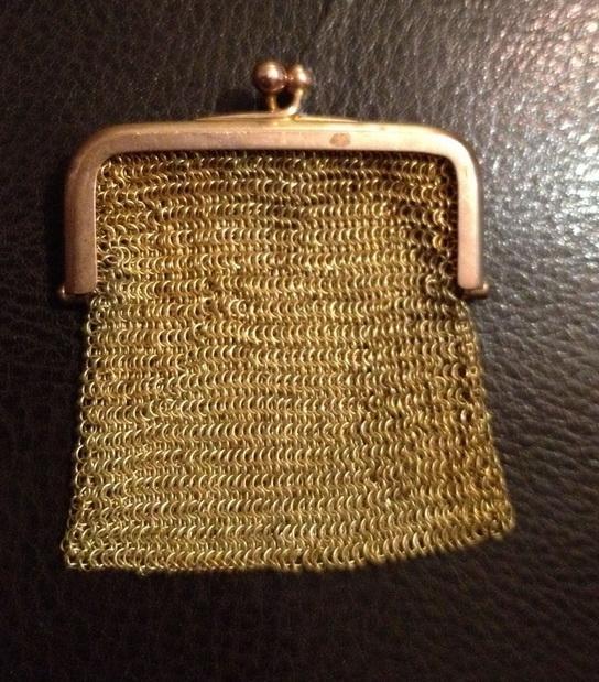 Sg'd Victorian Chatelaine Purse Solid 9t Yellow and Pink Gold Mesh Change Purse Pendant Necklace