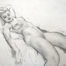 Vintage Art Fried Pal / Pal Friend Reclining Nude Woman in Charcoal and Graphite
