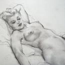 Vintage Art Fried Pal / Pal Friend Reclining Nude Woman in Charcoal and Graphite