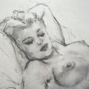 Vintage Art Fried Pal / Pal Friend Reclining Nude Woman in Charcoal and Graphite
