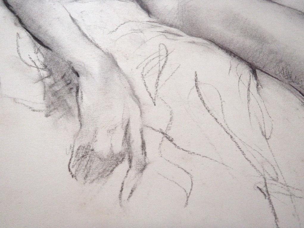 Vintage Art Fried Pal / Pal Friend Reclining Nude Woman in Charcoal and Graphite