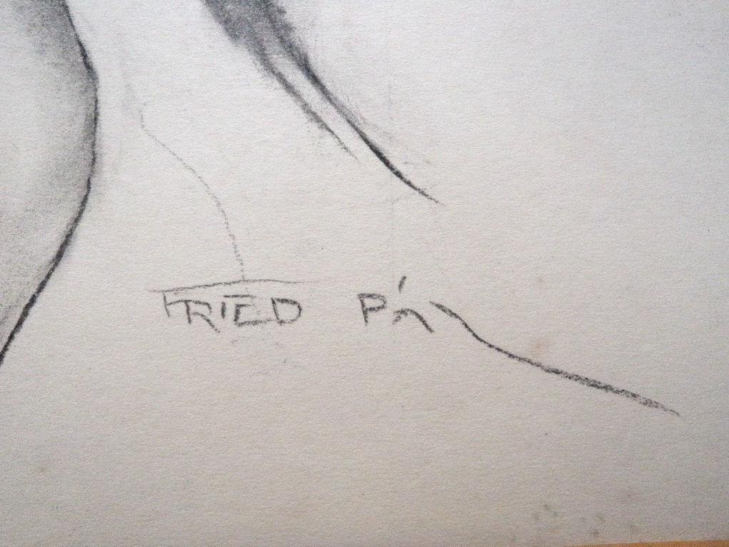 Vintage Art Fried Pal / Pal Friend Reclining Nude Woman in Charcoal and Graphite