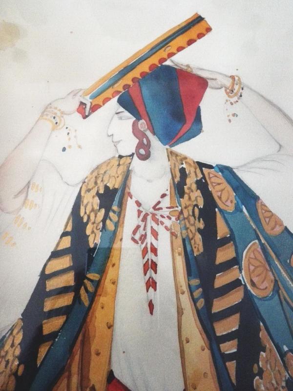 RARE Leon Baskt Diaghlev's Scheherezade Ballet Russes Watercolor Gouache Painting dated 1910