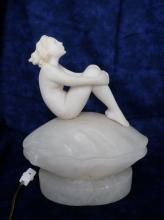 Art Deco Lamp Nude Woman Sitting on Seashell Marble Sculpture c. 1920'sLighting Home Decor