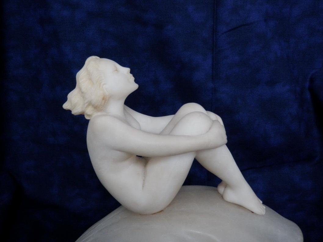 Art Deco Lamp Nude Woman Sitting on Seashell Marble Sculpture c. 1920'sLighting Home Decor