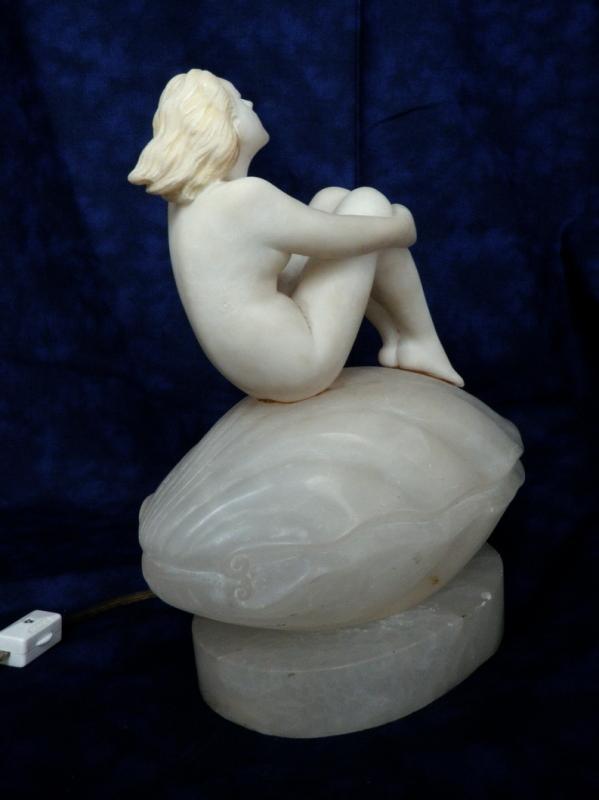 Art Deco Lamp Nude Woman Sitting on Seashell Marble Sculpture c. 1920'sLighting Home Decor