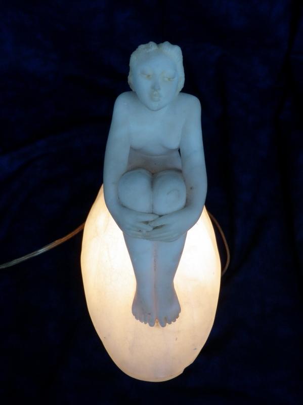 Art Deco Lamp Nude Woman Sitting on Seashell Marble Sculpture c. 1920'sLighting Home Decor