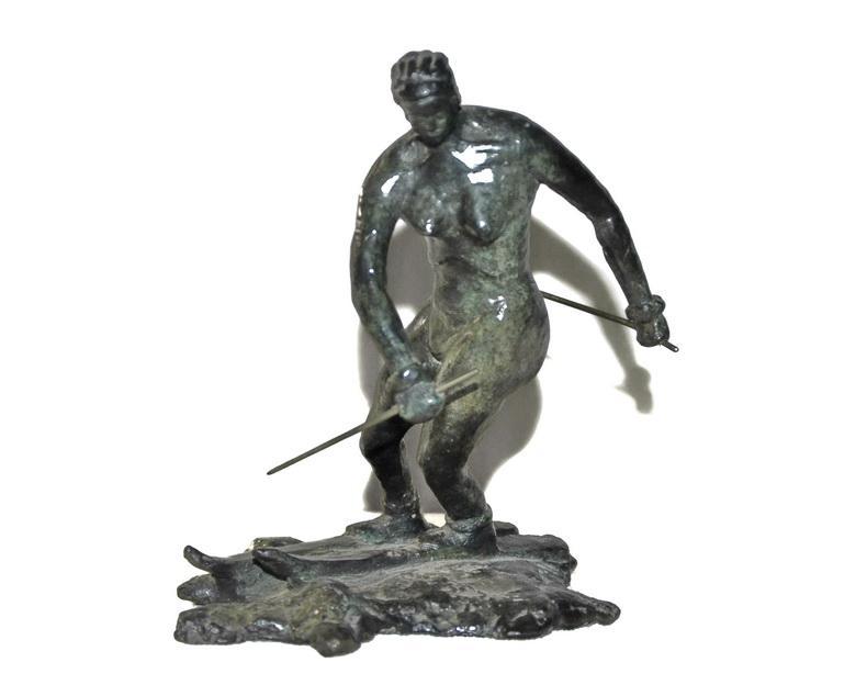 Nude Woman Skier Bronze Sculpture Art Deco Signed and Numbered