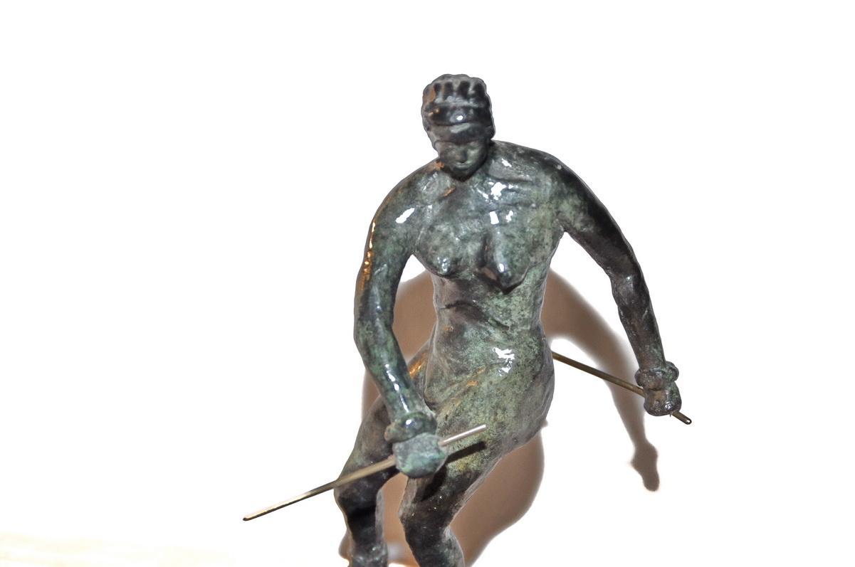 Nude Woman Skier Bronze Sculpture Art Deco Signed and Numbered