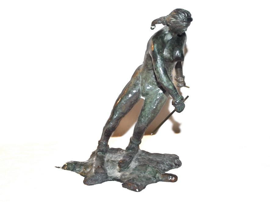 Nude Woman Skier Bronze Sculpture Art Deco Signed and Numbered