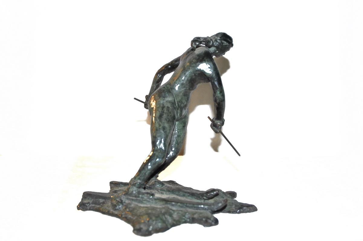 Nude Woman Skier Bronze Sculpture Art Deco Signed and Numbered