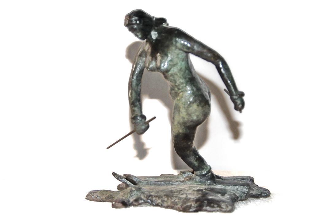 Nude Woman Skier Bronze Sculpture Art Deco Signed and Numbered