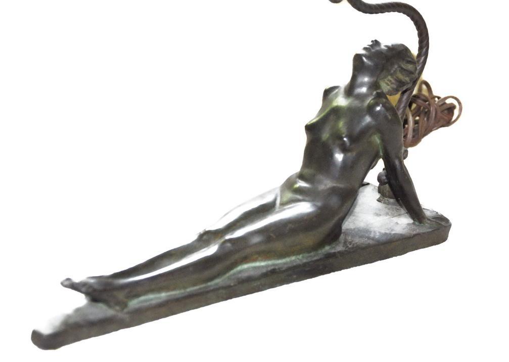 Art Deco Reclining Nude Flapper Woman Table Lamp c. 1926 Signed Electrolite Products Home Decor Lighting