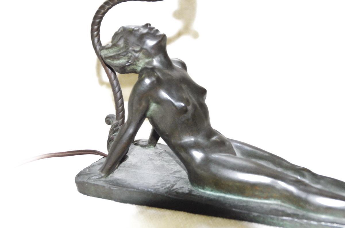 Art Deco Reclining Nude Flapper Woman Table Lamp c. 1926 Signed Electrolite Products Home Decor Lighting