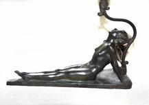 Art Deco Reclining Nude Flapper Woman Table Lamp c. 1926 Signed Electrolite Products Home Decor Lighting