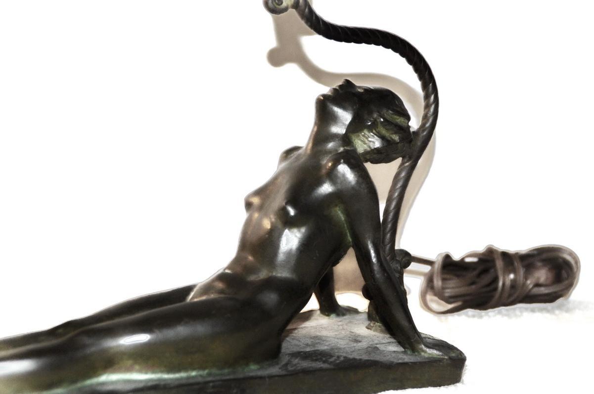 Art Deco Reclining Nude Flapper Woman Table Lamp c. 1926 Signed Electrolite Products Home Decor Lighting