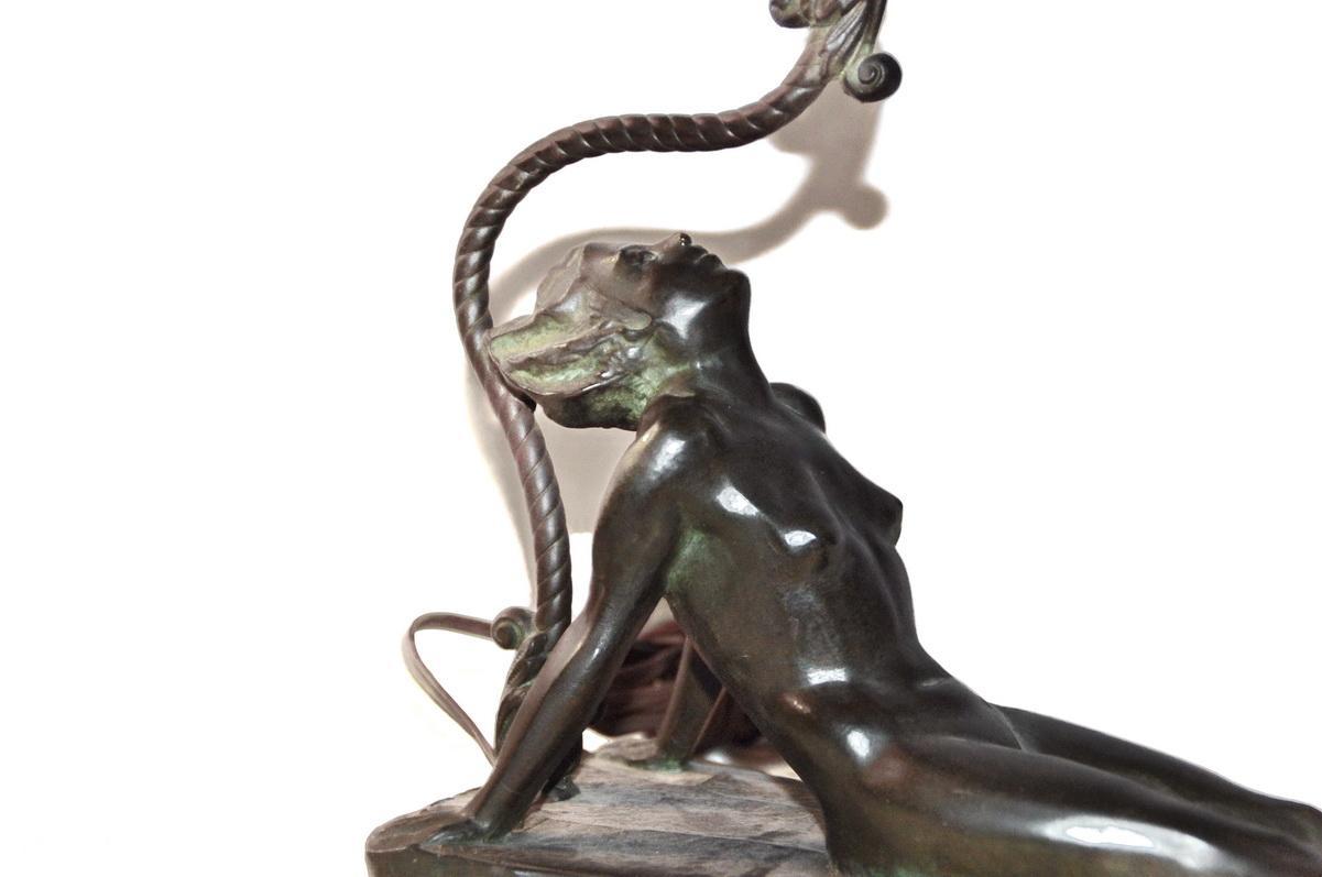 Art Deco Reclining Nude Flapper Woman Table Lamp c. 1926 Signed Electrolite Products Home Decor Lighting