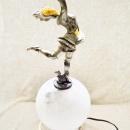 Art Deco Dancer Lamp on Alabster Dome RARE Polychrome Paint, Bone, Celluloid Face, Hands and Belly