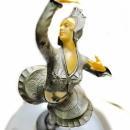 Art Deco Dancer Lamp on Alabster Dome RARE Polychrome Paint, Bone, Celluloid Face, Hands and Belly