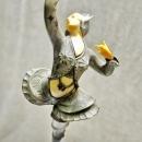 Art Deco Dancer Lamp on Alabster Dome RARE Polychrome Paint, Bone, Celluloid Face, Hands and Belly