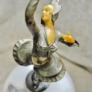 Art Deco Dancer Lamp on Alabster Dome RARE Polychrome Paint, Bone, Celluloid Face, Hands and Belly