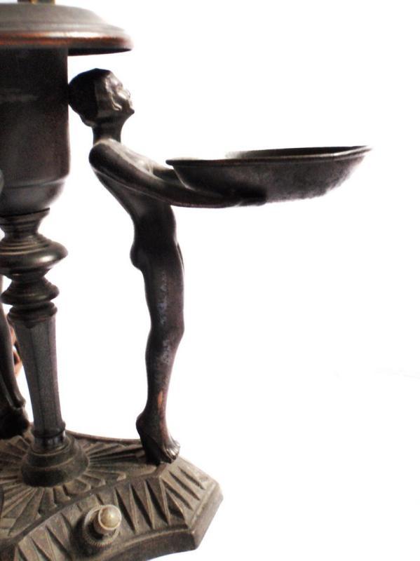 Art Deco Three Nude Women Table Lamp with Bonbon, Trinket Trays c. 1920's