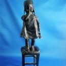 Vintage Bronze Sculpture by Juan Clara Little Girl Standing on a Stool 12 Inches Signed Home Decor