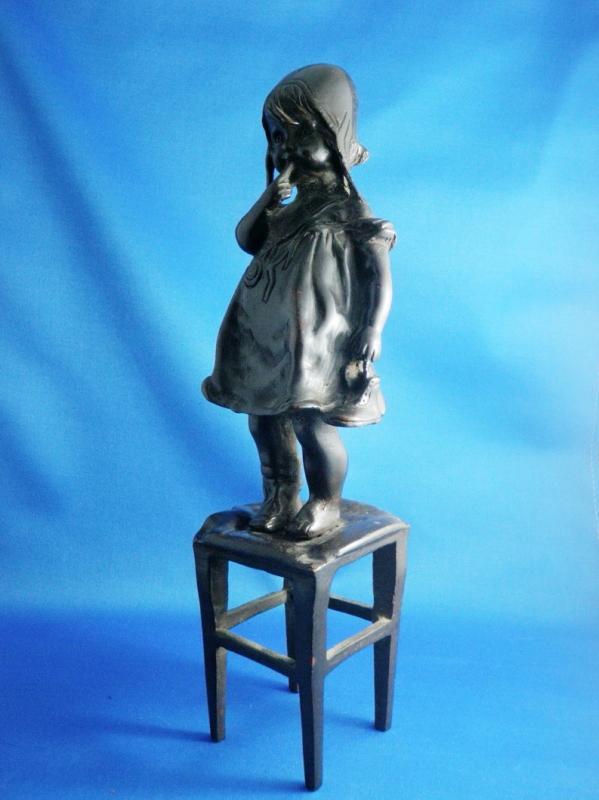 Vintage Bronze Sculpture by Juan Clara Little Girl Standing on a Stool 12 Inches Signed Home Decor