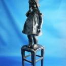 Vintage Bronze Sculpture by Juan Clara Little Girl Standing on a Stool 12 Inches Signed Home Decor