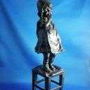 Vintage Bronze Sculpture by Juan Clara Little Girl Standing on a Stool 12 Inches Signed Home Decor