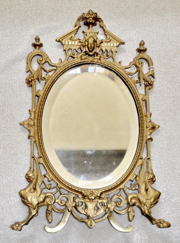French Bronze Dore Mirror Frame Naploeon III Griffin's & Lady Head Easel Back Picture Frame