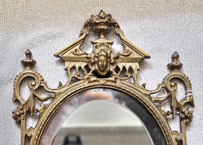 French Bronze Dore Mirror Frame Naploeon III Griffin's & Lady Head Easel Back Picture Frame