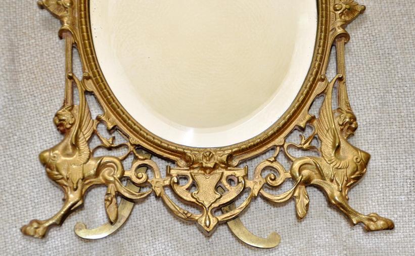 French Bronze Dore Mirror Frame Naploeon III Griffin's & Lady Head Easel Back Picture Frame