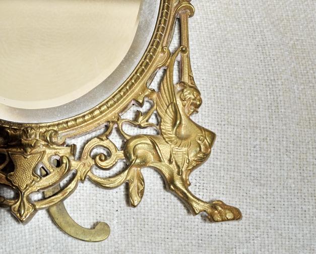 French Bronze Dore Mirror Frame Naploeon III Griffin's & Lady Head Easel Back Picture Frame