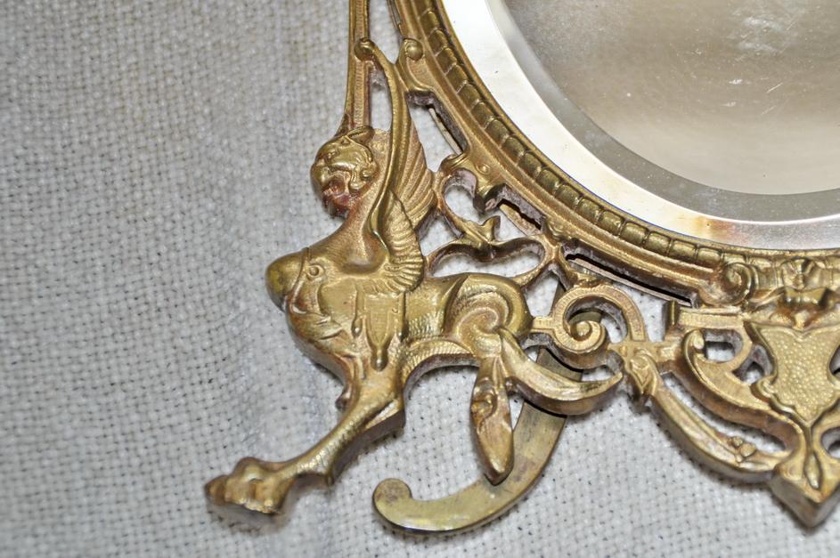 French Bronze Dore Mirror Frame Naploeon III Griffin's & Lady Head Easel Back Picture Frame