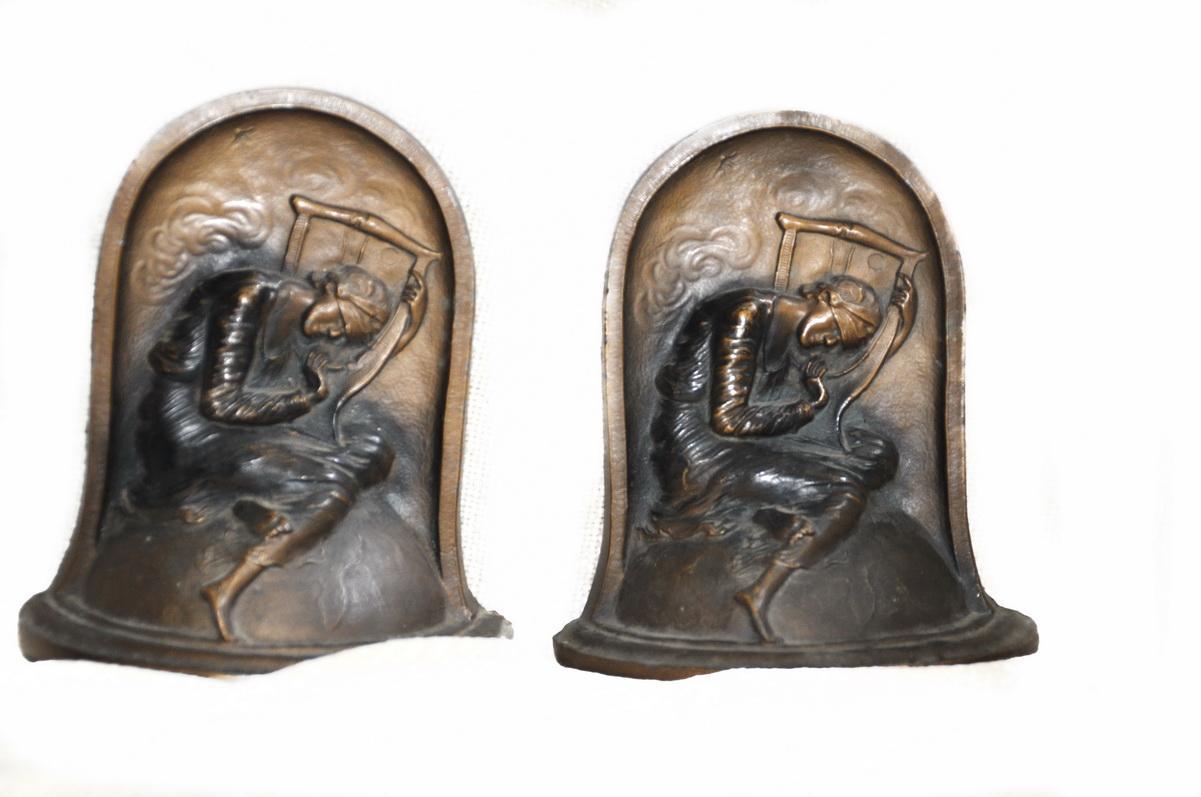 Art Deco Lady 'Hope' Bronzed Bookends by K & O George Frederic Watts Allegorical Painting