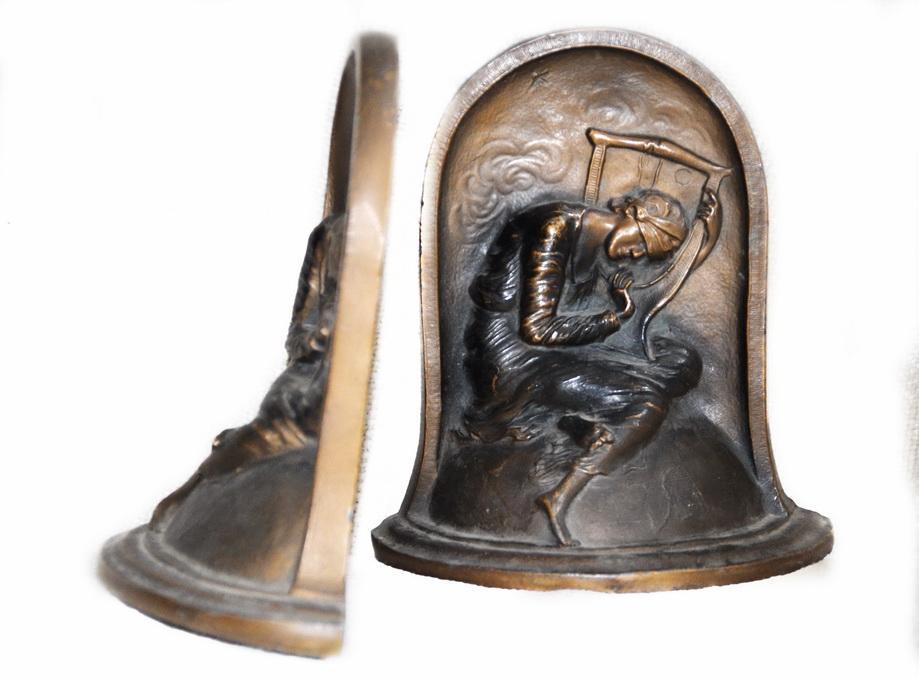 Art Deco Lady 'Hope' Bronzed Bookends by K & O George Frederic Watts Allegorical Painting
