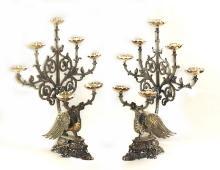 Pair (2) 19th Century Church Candelabra Candle Holders Phoenix, Griffin Crosses VERY RARE